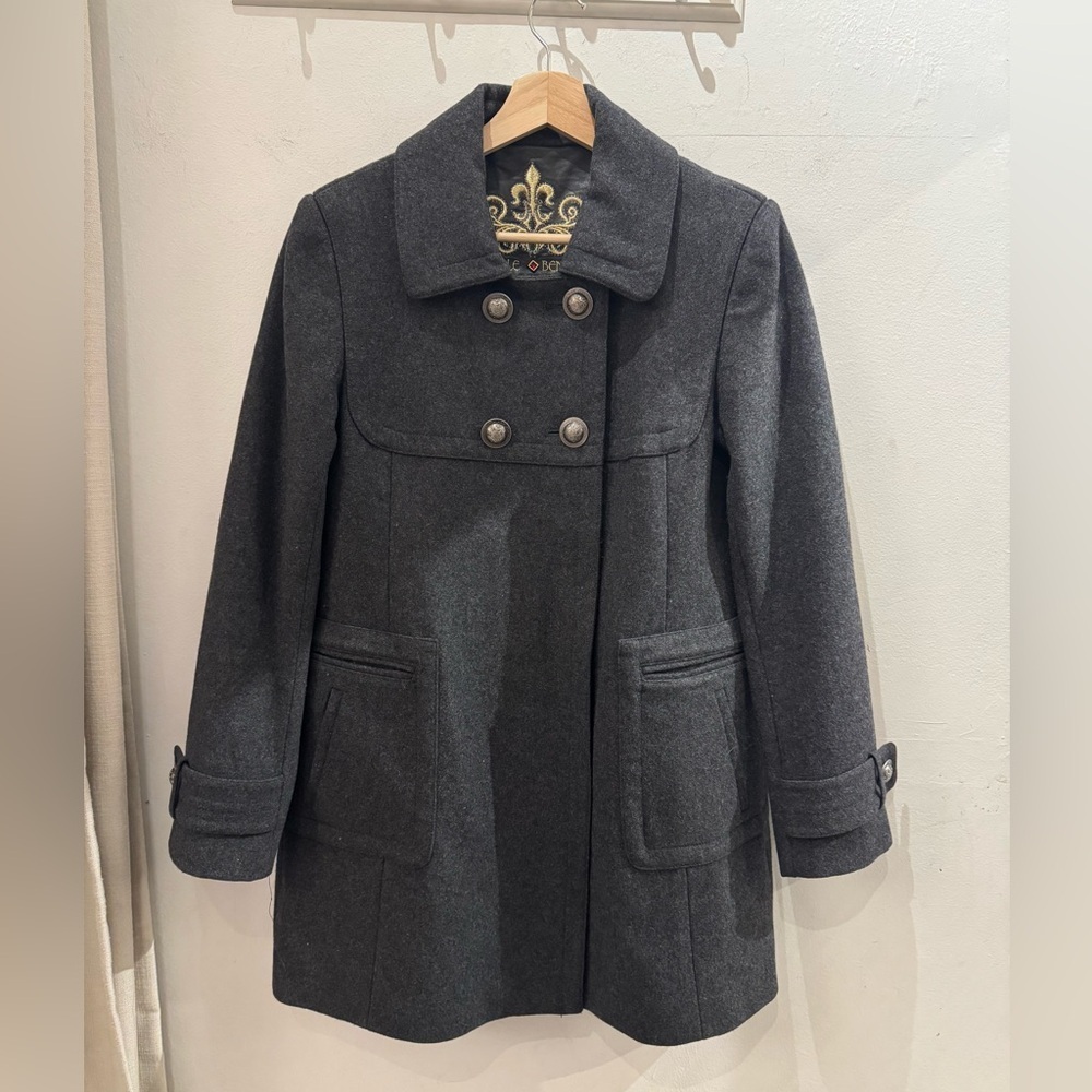 Nicole Benisti Double-Breasted Wool Blend Gray Coat Size M